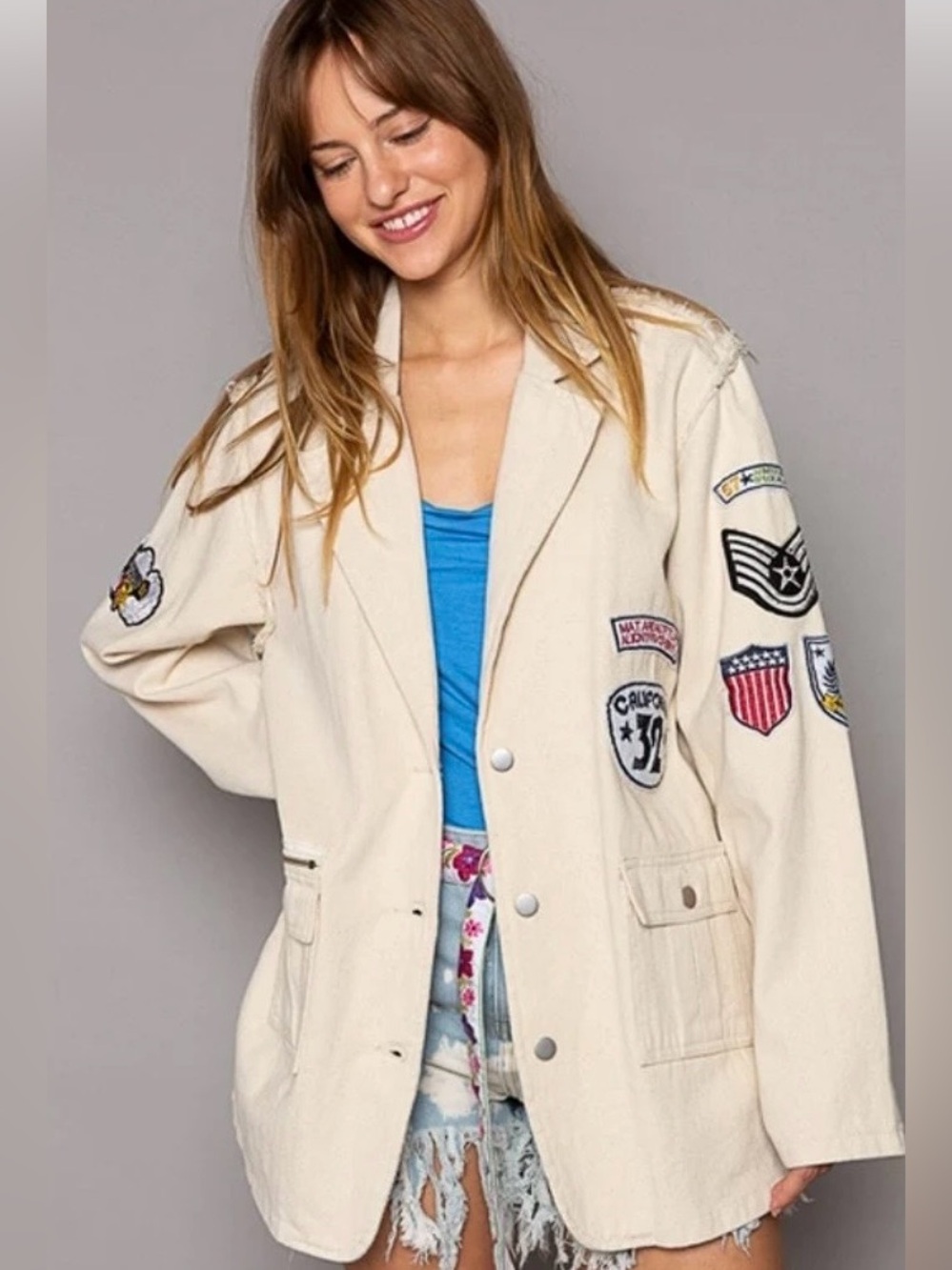 POL Vintage Patch Military Derby Jacket